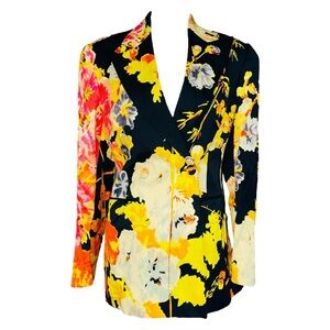 DRIES VAN NOTEN S/S 2020 Yellow Orange Bold Florals Double Breasted Blazer 36/S